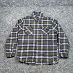 Jachs MFG Mens Heritage Flannel Shirt Large Olive Green Blue Plaid Cotton